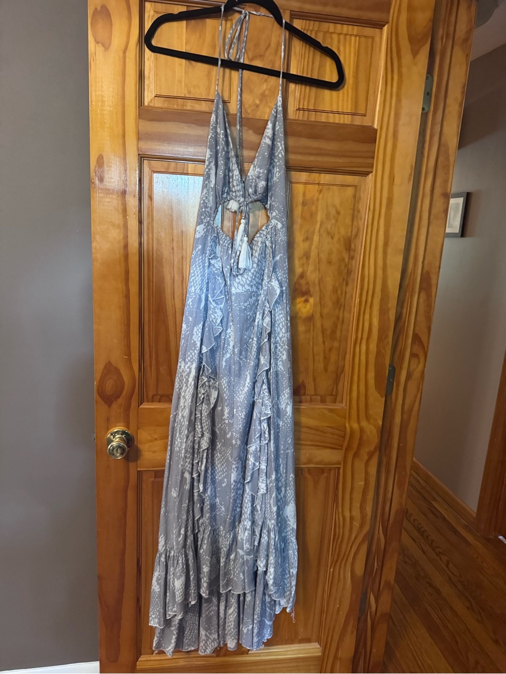 Grey Halter Maxi Dress with Ruffle Details